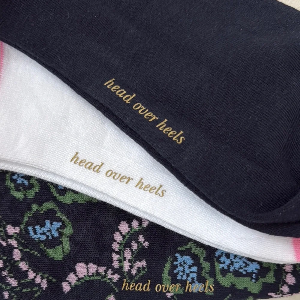 Kate Spade Floral and Solid Ankle No Show Socks - Black, White,Blue